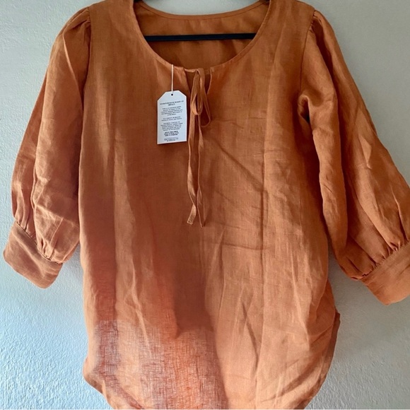 NWT - Tribe Alive Organic Linen Full-Sleeve Blouse Top - Picture 6 of 6